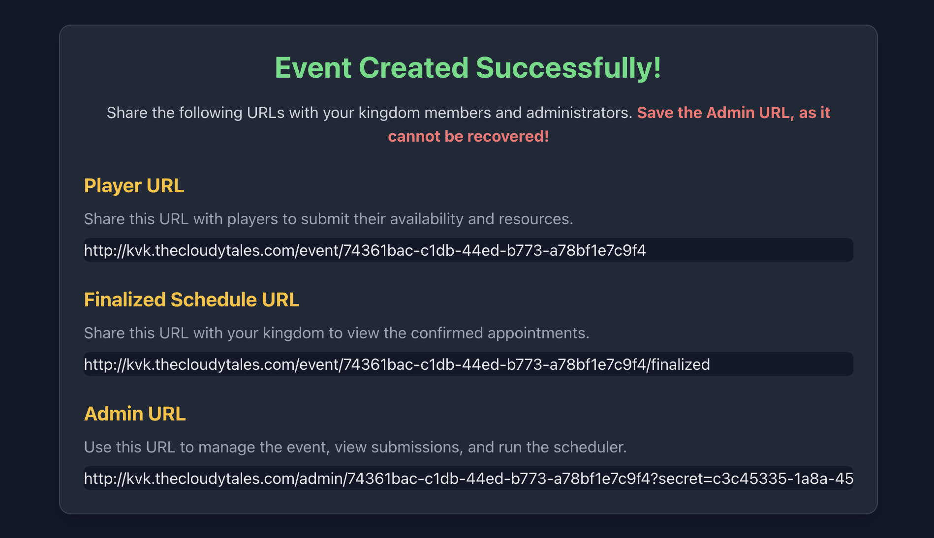 Event Creation